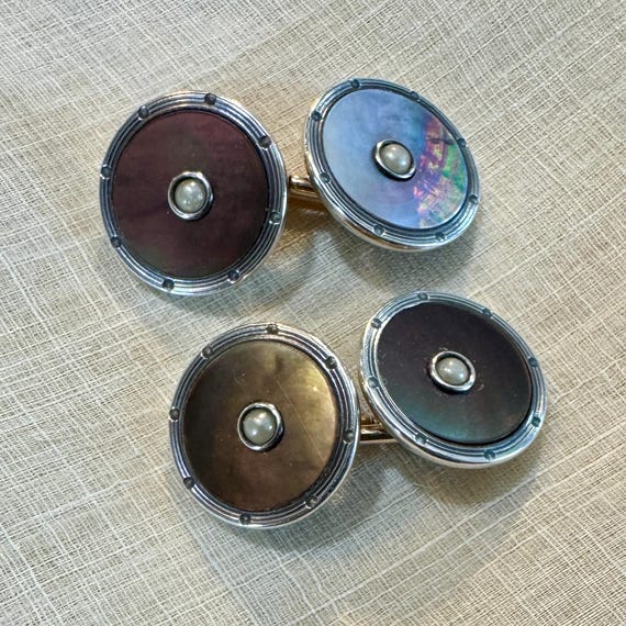 Krementz Abalone Tuxedo Cufflinks with Seed Pearl… - image 3