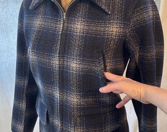 Rare 1940s Back Belted Ombré Plaid Wool Jacket, Vintage Quality