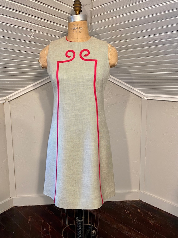 1960-70s Handmade Grey and Pink Sleeveless Dress, 