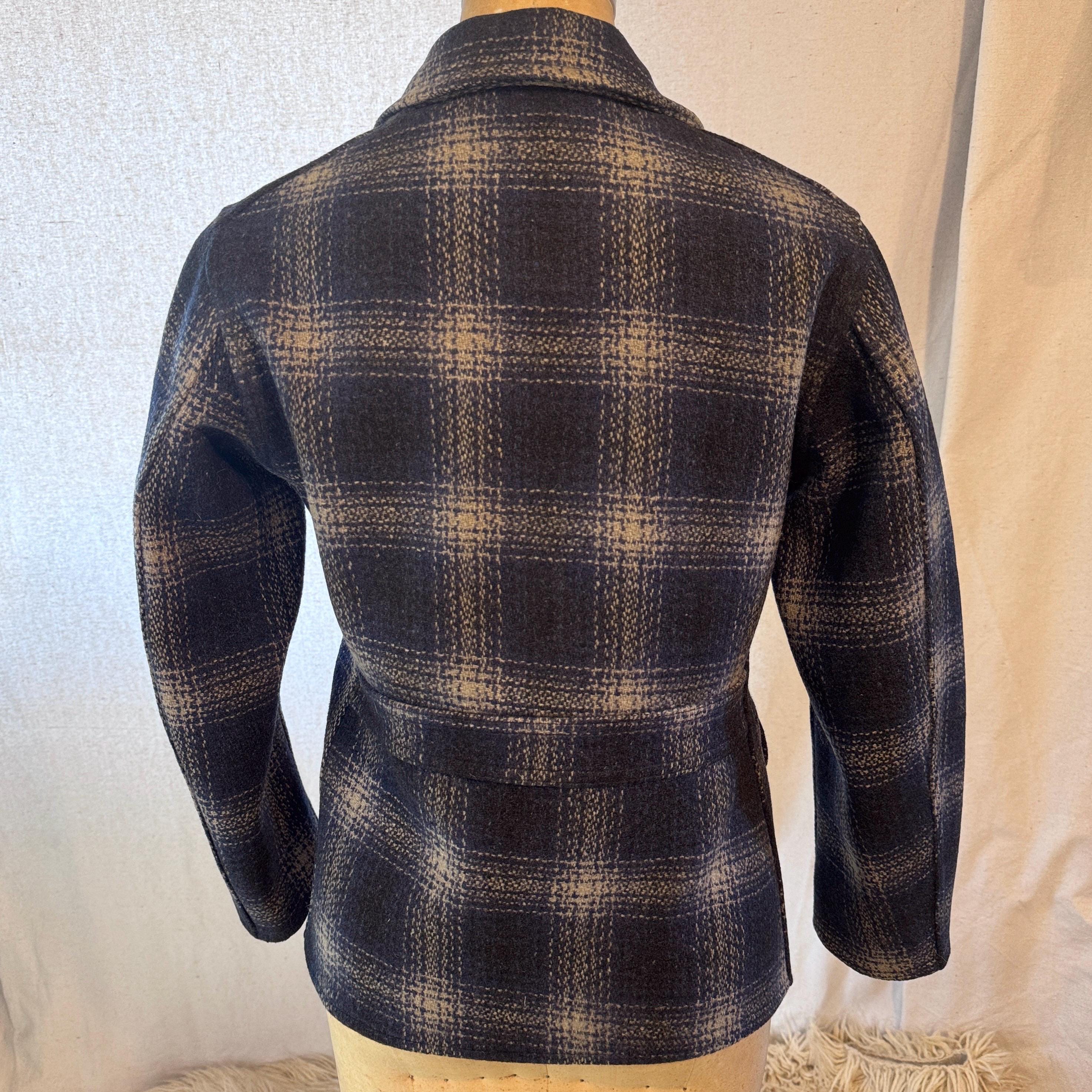 Rare 1940s Back Belted Ombré Plaid Wool Jacket, Vintage Quality