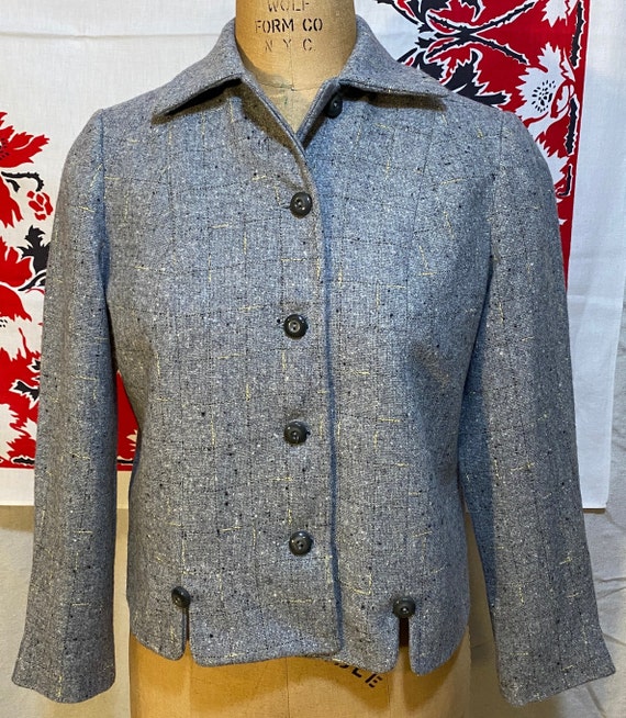 Gray Mid Century Blazer with Yellow and Black Fle… - image 2