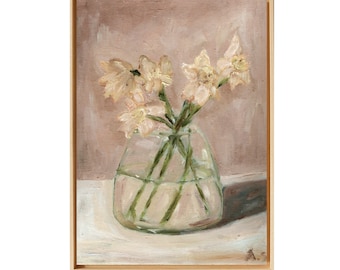 In a Mauve Room | Unframed Oil Painting Print - Oil Painting Still Life Original - Small Flower Oil Painting - Bouquet Oil Painting