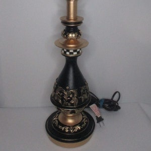 Checkerboard Lamp, Black, Gold, White Lamp, Hand painted Lamp, Black White Checks, Lamp, Baroque Lamp