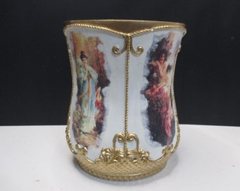 Gold Vase with Nymphs, Baroque Gold Leaf Container,  Floral Vase with Pictures of Nymphs Home Decor, Flower Urn, Upscaled Gold Leaf