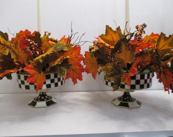 Pair of Floral Centerpieces, Black and White Centerpieces, Fall Decor, Centerpieces, Black White Gold Candle Holders, Table Centerpieces