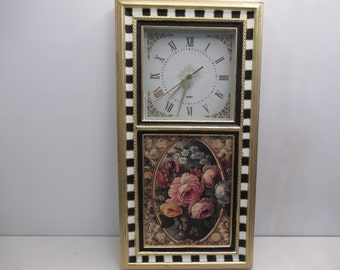 Wooden Wall Clock, Black and White Clock, Hand painted Clock, Black White Clock, Black and White Wall Clock, Wall Clock