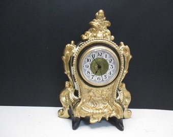 Mantel Clock, Black White Gold Clock, Hand painted Shelf Clock, Black White Checks Clock, Black and White Squares Mantel Clock, Fancy Clock