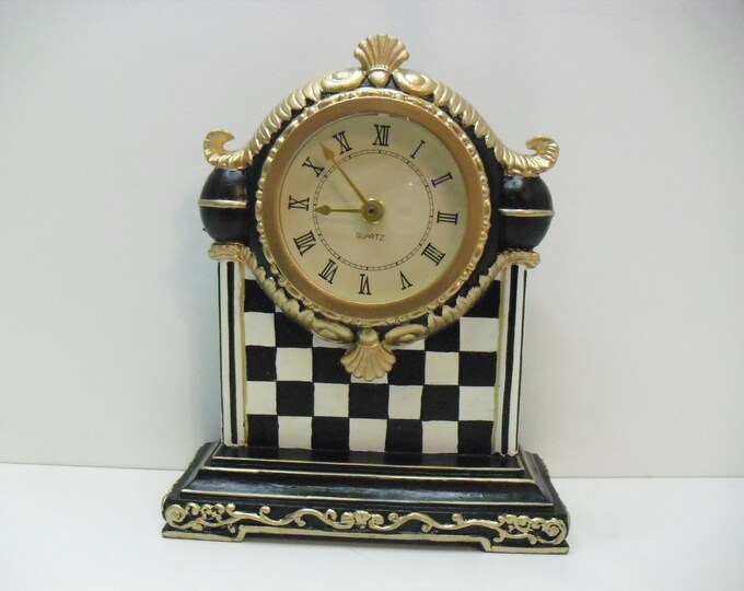 Mantel Clock, Black and White Clock, Hand Painted Clock, Black White