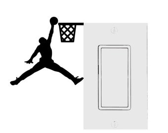 Basketball Player Dunking on Light Switch, Bedroom, Home Decor, Wall Art,Living Room Decor,Sportsroom,kids  Room Decal,