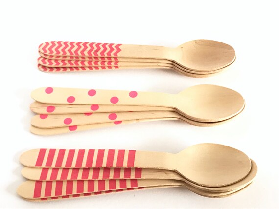 Girls Birthday Party Supplies Yellow 18 Count Wooden Spoons Chevron /& Polka Dot Appetizer Spoons Party Spoons Yellow Flatware - Stripe