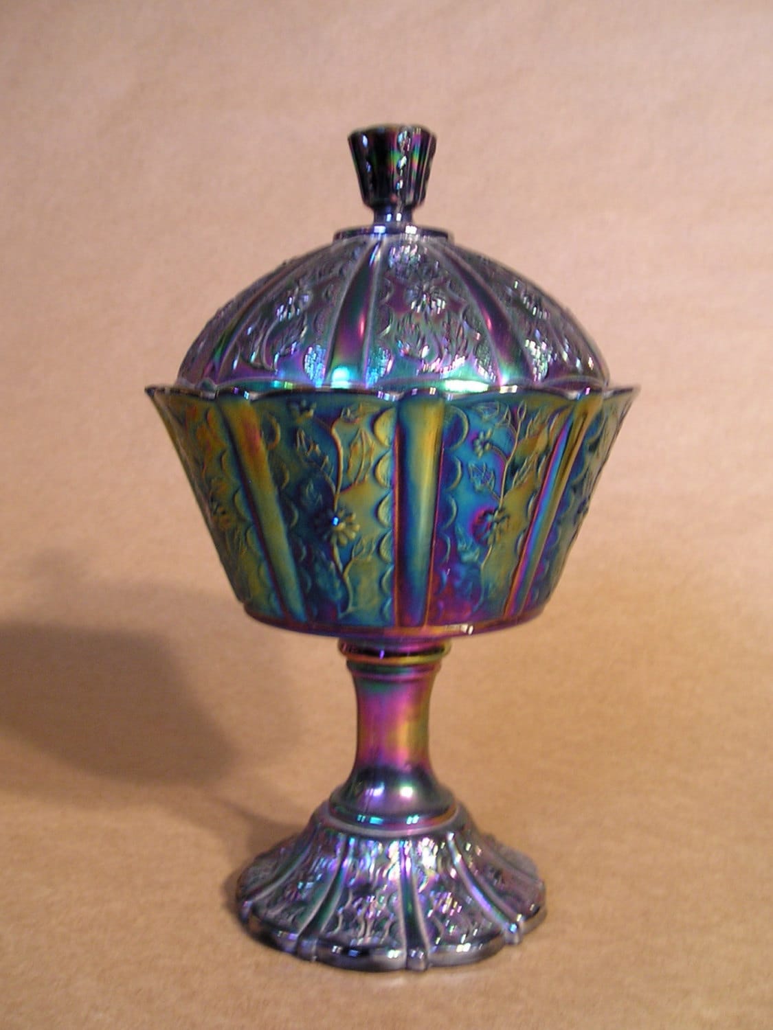 Vintage Fenton Amethyst Carnival Glass Compote/Candy Dish Etsy