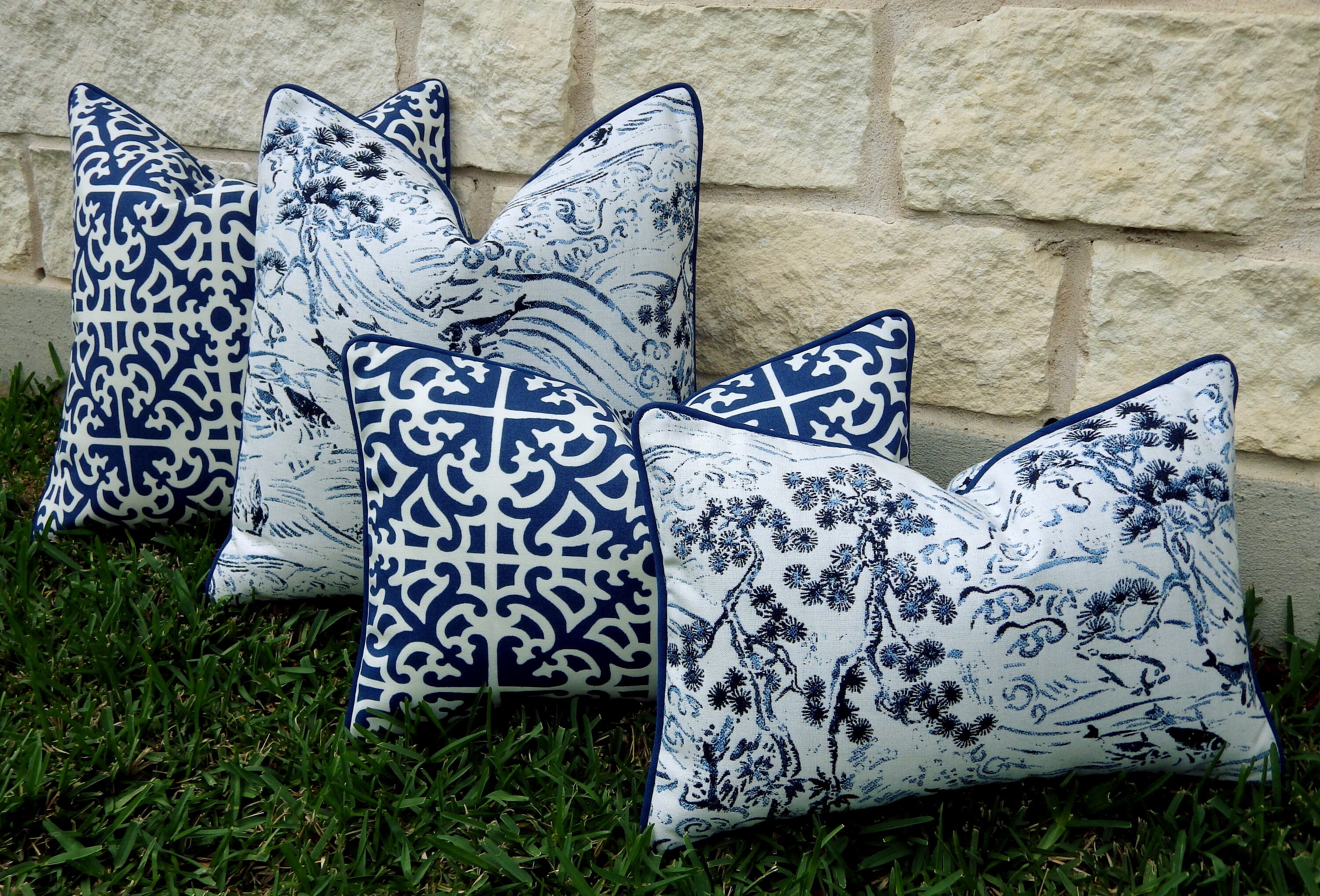 Blue and White Outdoor Pillow CoverBlue Outdoor Pillow Cover Etsy