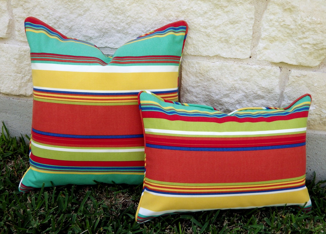 Striped Outdoor Pillow Cover Multicolor Stripe Outdoor Etsy
