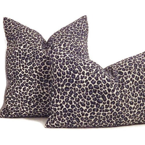 Navy Cheetah Print Pillow Coverblue Leopard Print Pillow Etsy