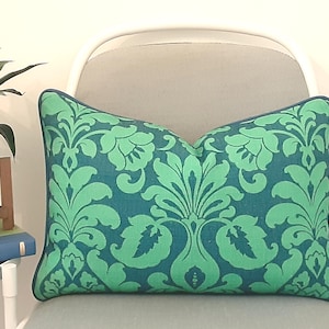 Blue and Green Damask lumbar Pillow cover