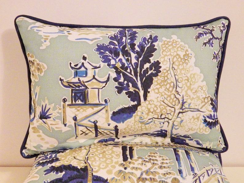 Blue and White Chinoiserie Pillow Cover Pagoda Pillow Etsy