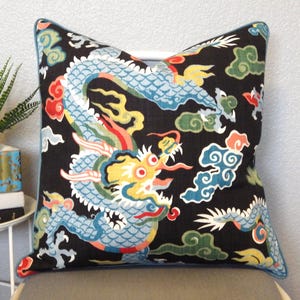 Black Chinoiserie Pillow Cover--Ronnie Gold Home Accent Dragon Lady--Custom pillow cover