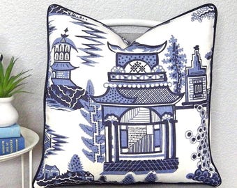Blue and White Chinoiserie Square Pillow Cover--Schumacher Nanjing Porcelain
