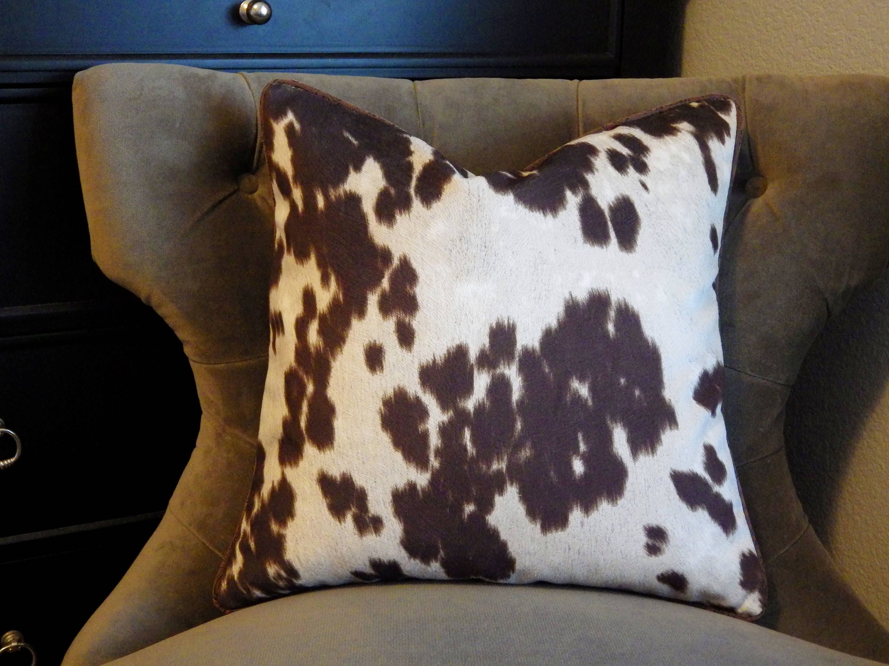 Cowhide Pillow Faux Cowhide Pillow Cover Brown and White Etsy