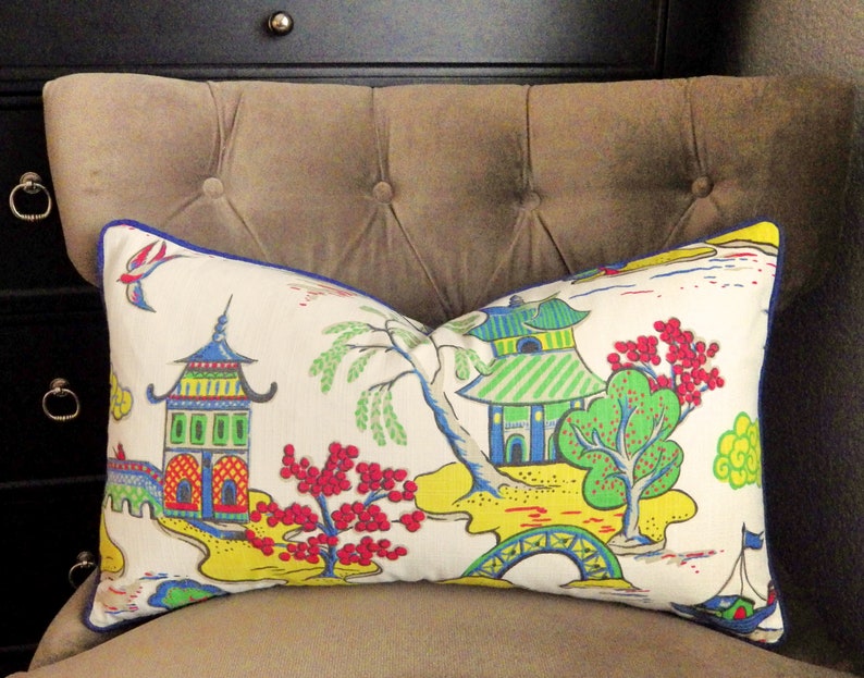 Blue and White Chinoiserie Pillow Cover Pagoda Pillow Etsy