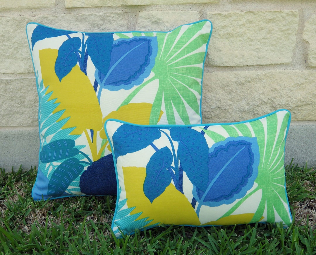 Tropical Outdoor Pillow Cover Blue and White Outdoor Pillow Etsy