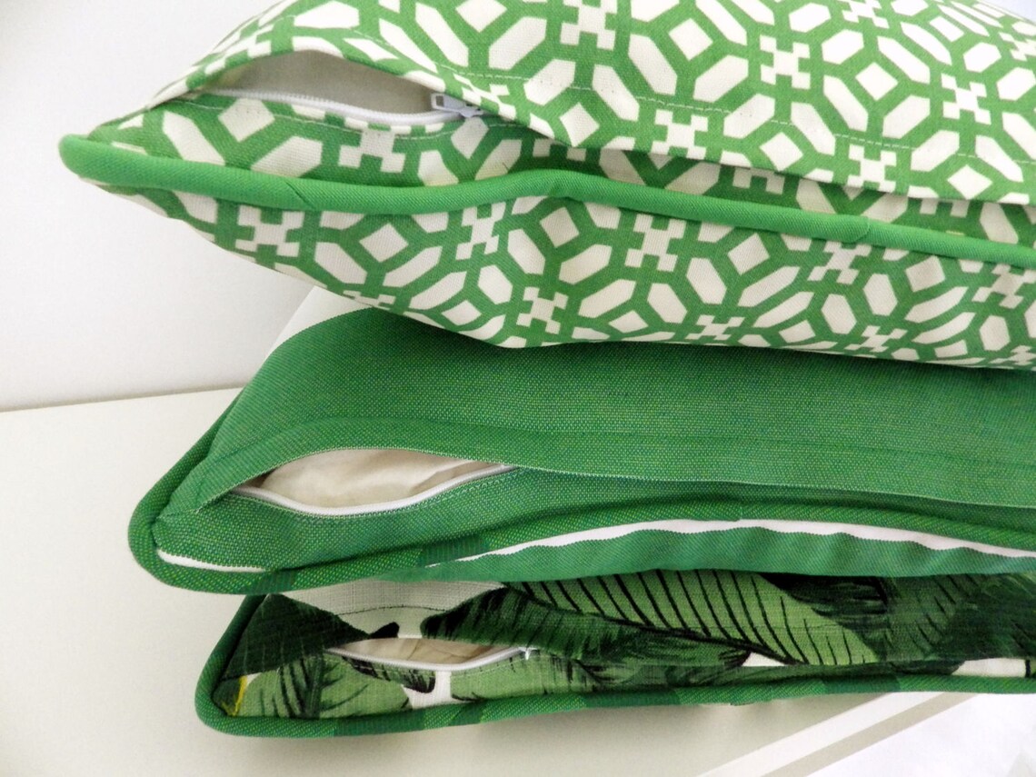 Green and White Outdoor Pillow Cover Green and White Stripe Etsy