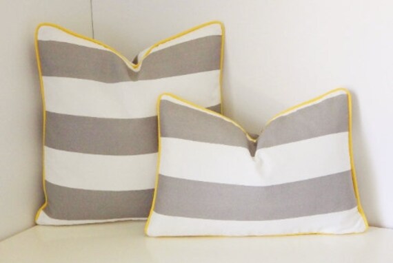 Grey and White Cabana Stripe Outdoor Pillow Cover