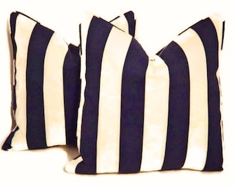 Blue and White Cabana Stripe Outdoor Pillow Cover