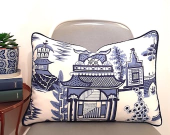 Blue and White Chinoiserie Lumbar Pillow Cover--Schumacher Nanjing Porcelain