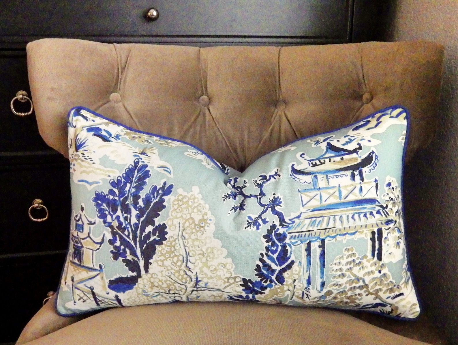 Blue and White Chinoiserie Pillow Cover Pagoda Pillow Etsy