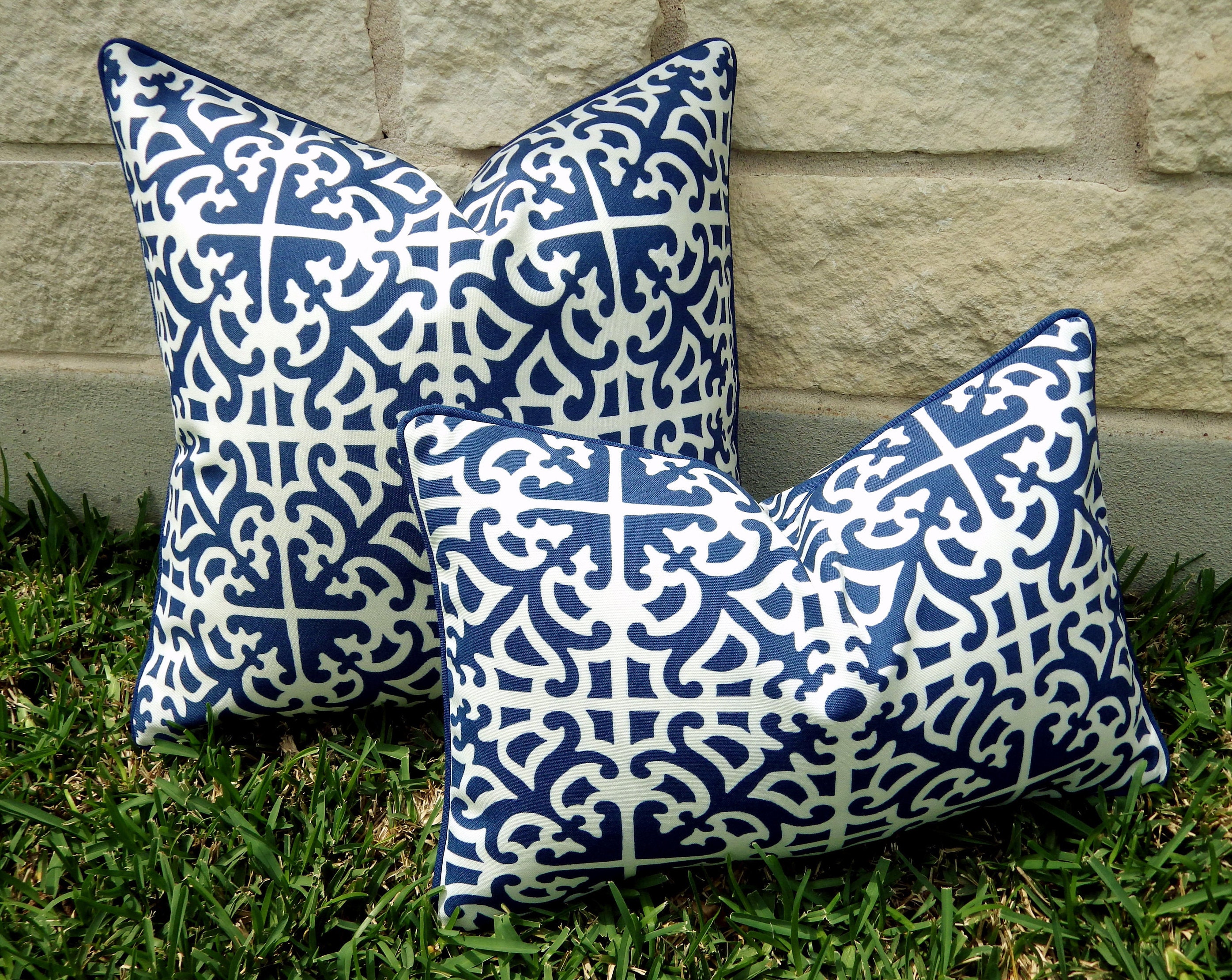 Blue and White Outdoor Pillow CoverBlue Outdoor Pillow Cover Etsy