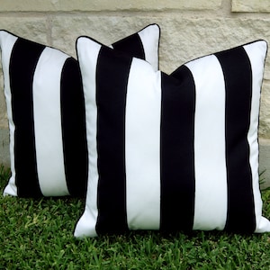 Black and White Cabana Stripe Outdoor Pillow Cover