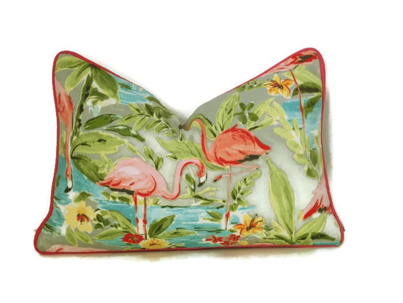 Flamingo Outdoor Lumbar Pillow Covertropical Print Pillow Etsy