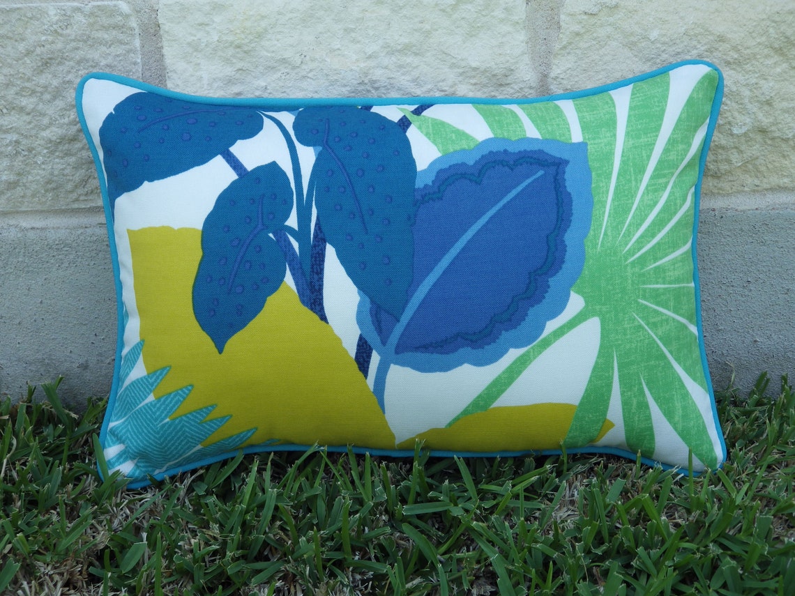 Tropical Outdoor Pillow Cover Blue and White Outdoor Pillow Etsy Italia