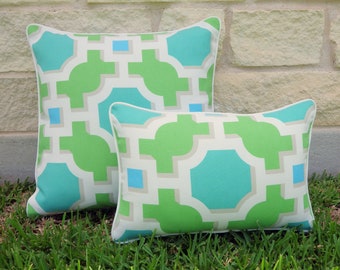 Green Outdoor Pillow Cover- Turquoise Outdoor Pillow Cover- Blue and Green Pillow- P Kaufmann Outdoor Cape Cod Apple