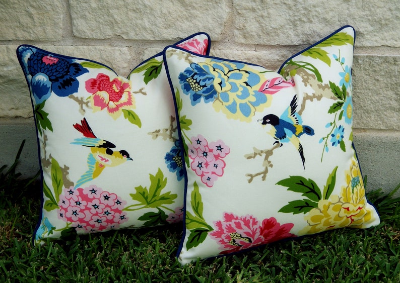 Bird Pillowoutdoor Bird Pillow Cover Blue and White Outdoor Etsy