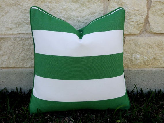 Green And White Outdoor Pillow Cover Green And White Stripe Etsy