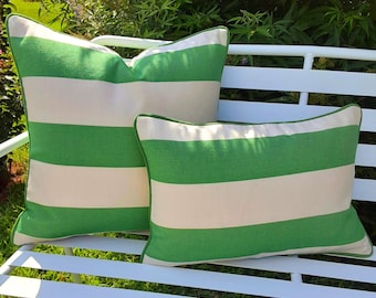 Green and White Stripe Outdoor Pillow Cover--Sunbrella Cabana Emarald--Made to Order