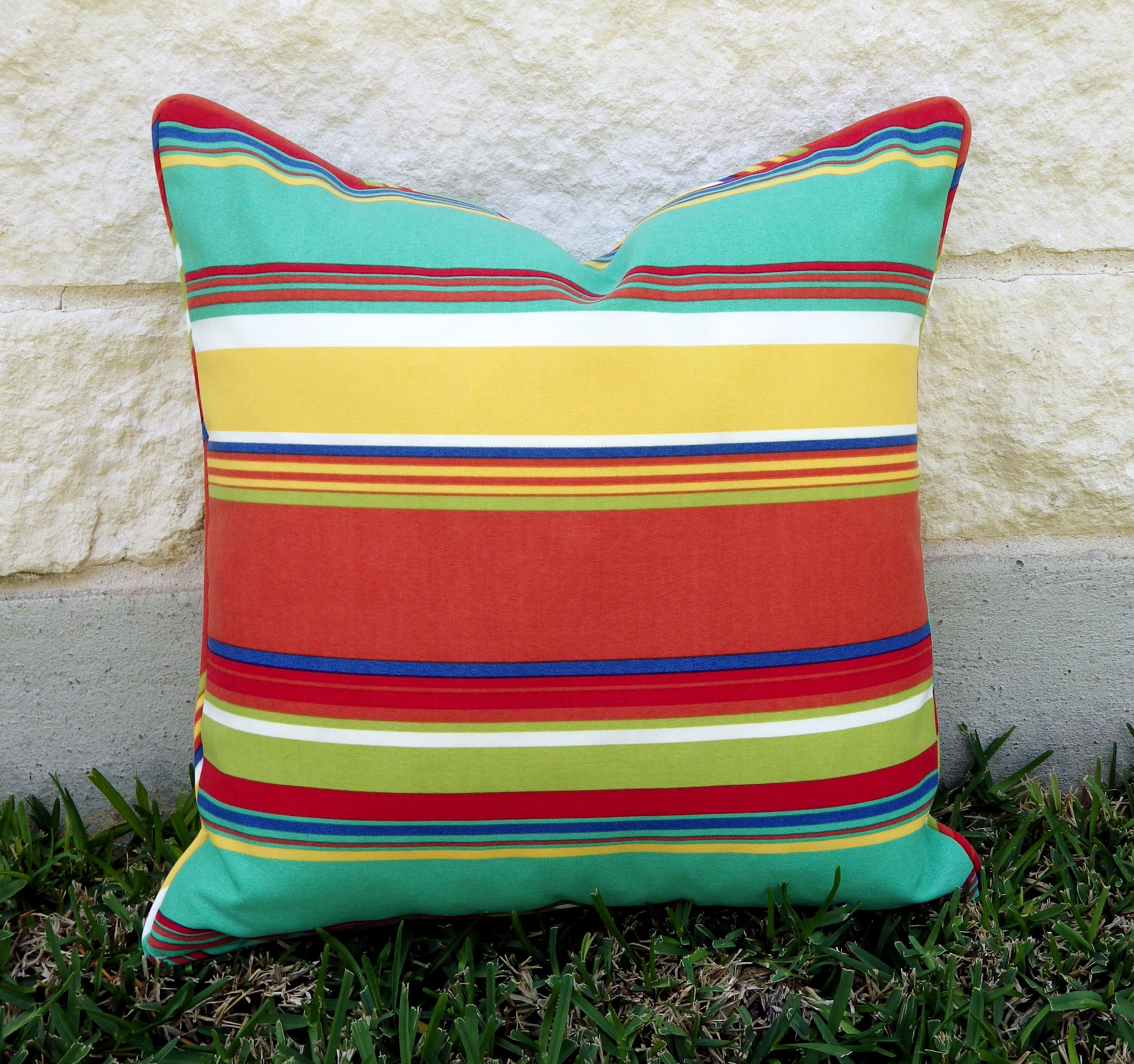 Striped Outdoor Pillow Cover Multicolor Stripe Outdoor Etsy