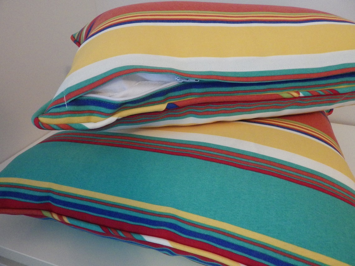 Striped Outdoor Pillow Cover Multicolor Stripe Outdoor Etsy
