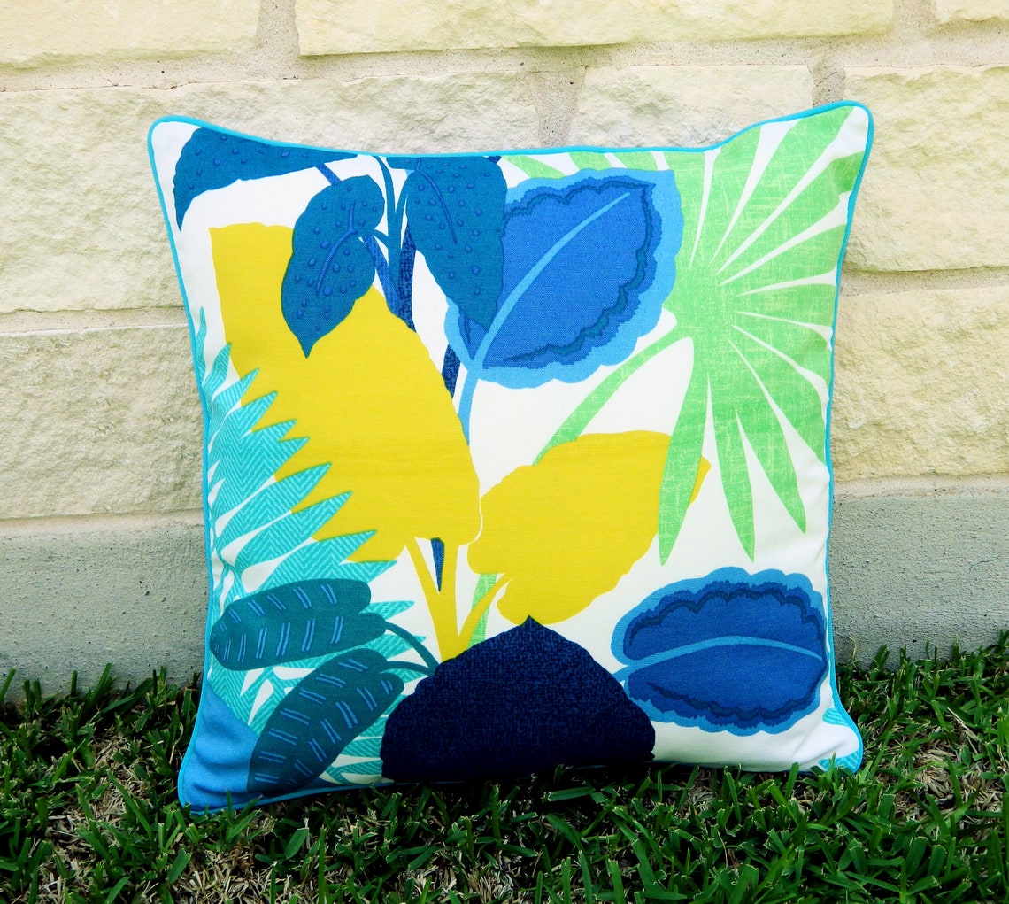 Tropical Outdoor Pillow Cover Blue and White Outdoor Pillow Etsy Italia