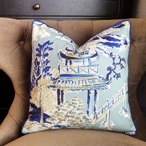 Blue and White Hamilton Ming Rain Toile Pillow cover