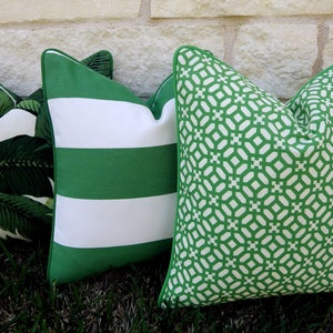 Green Tropical Pillow-Green and White Outdoor Pillow Cover-Tropical Leaf Pillow Cover Palm Frond Pillow Cover-Tommy Bahama Swaying Palms image 5