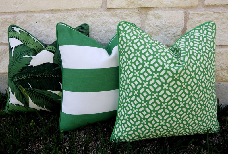 Green Tropical Pillow-Green and White Outdoor Pillow Cover-Tropical Leaf Pillow Cover Palm Frond Pillow Cover-Tommy Bahama Swaying Palms image 5