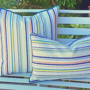 Blue and White Multicolor Stripe outdoor Pillow Cover--Made to Order