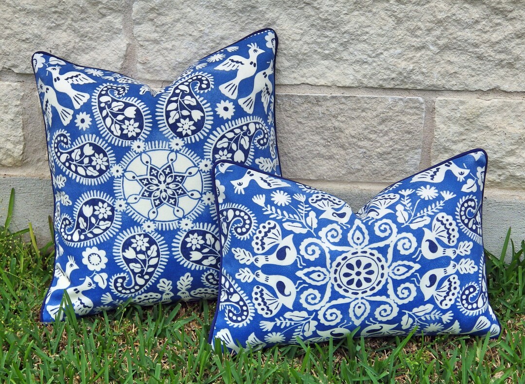 Blue and White Outdoor Pillow Cover PKL Studio Peruvian Craft Etsy