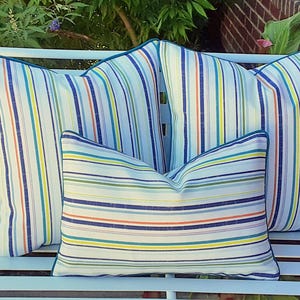 Blue and White Multicolor Stripe outdoor Pillow Cover--Ready to Ship