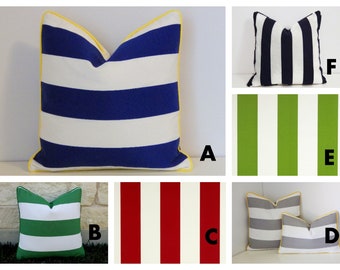 Cabana Stripe Outdoor Pillow Cover- Blue and White Pillow- Green and White Outdoor Pillow- Red and White Pillow- Grey and White Pillow