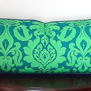 Blue and Green Damask Long Lumbar cover