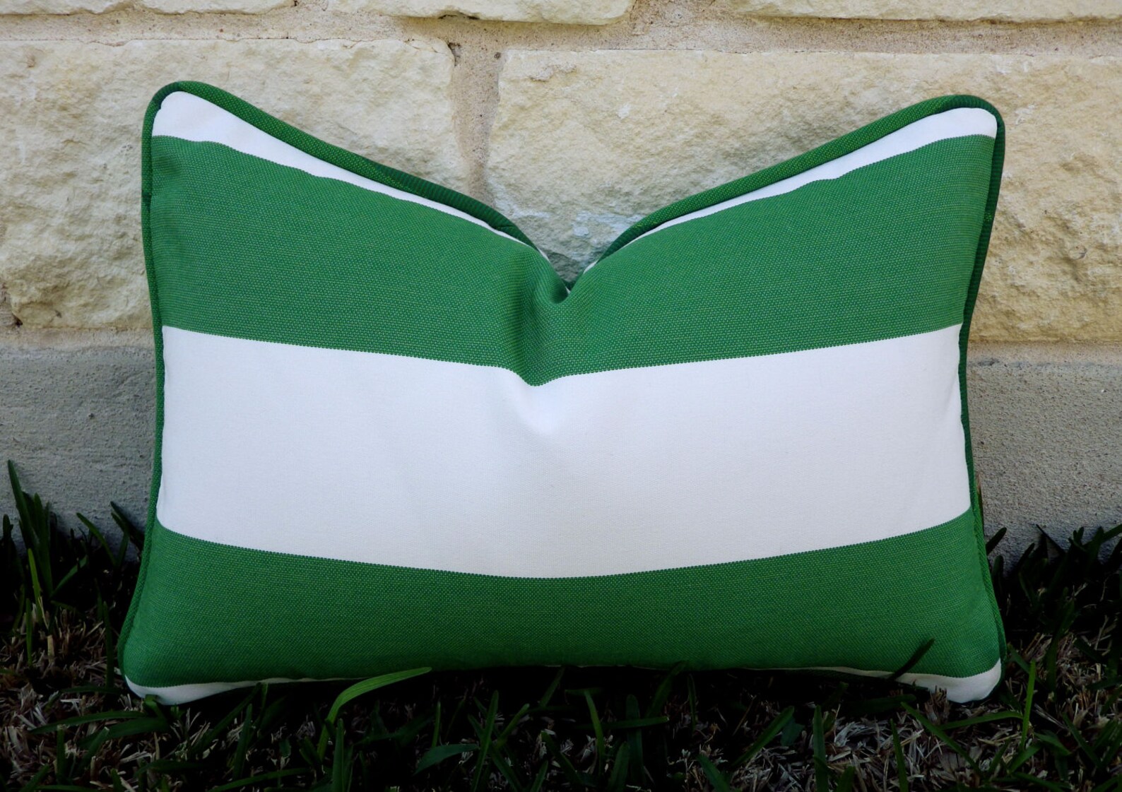 Green and White Outdoor Pillow Cover Green and White Stripe Etsy